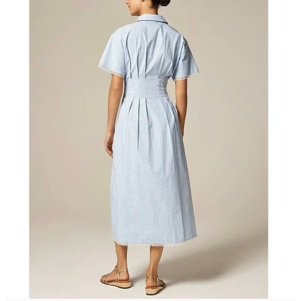 J Crew Wren Lace Trim Shirt Dress 12 NWT Blue White Stripe Coastal CK807 J.Crew - Picture 3 of 5